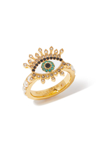 Crystal Signature Evil Eye Pearl Cocktail Ring, Brass & Glass Pearl, Glass Crystal, Enamel